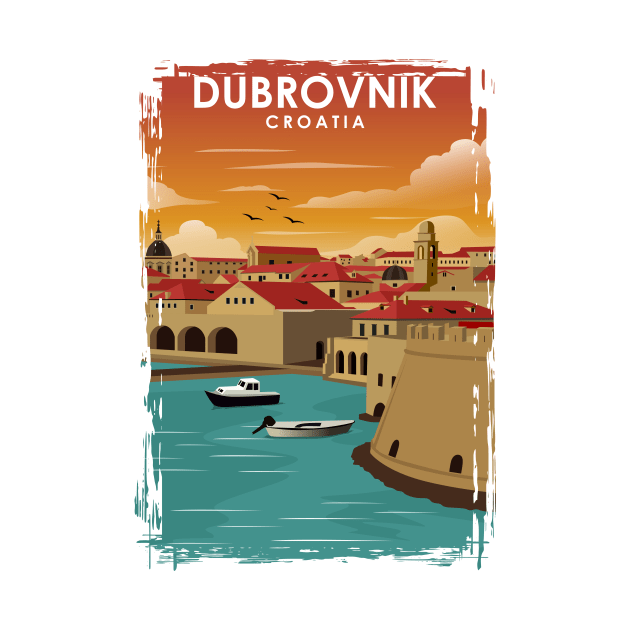 Dubrovnik Croatia Vintage Minimal Travel Poster by jornvanhezik