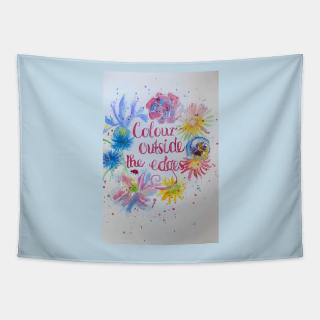 Colorful flower Watercolor Painting - Colour Ouside The Edges Tapestry by SarahRajkotwala