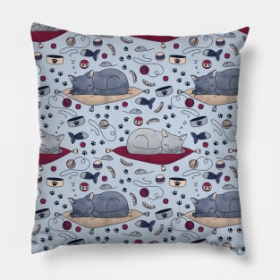 Sleepy Cat Dreams Pattern, Grey Pillow