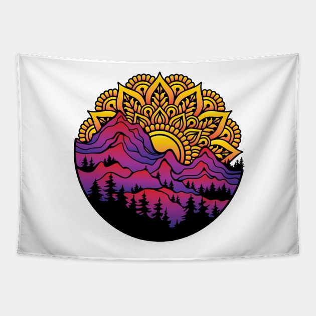 mandala sun over mountains Tapestry by AmazingArtMandi