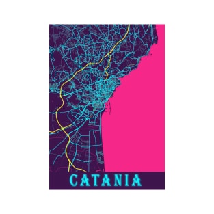 Catania Neon City Map, Catania Minimalist City Map Art Print T-Shirt