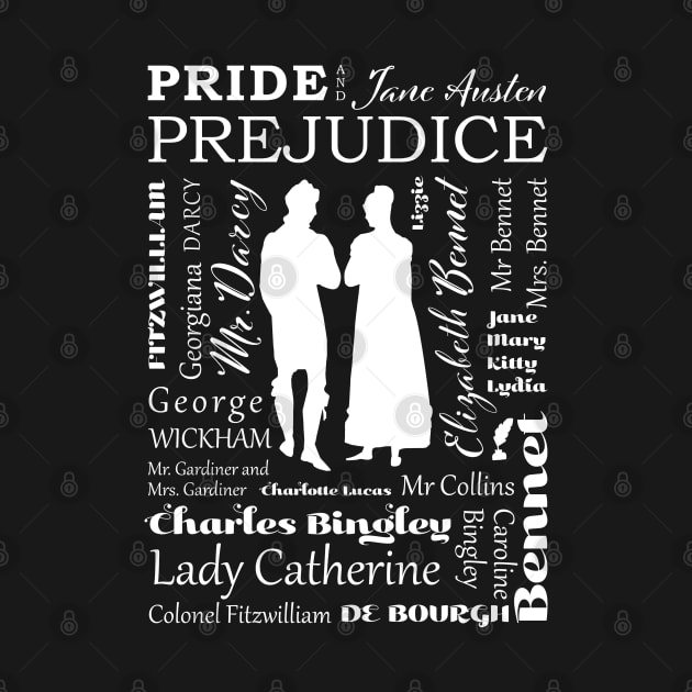 Pride and Prejudice Characters Typography Design - White by MariOyama