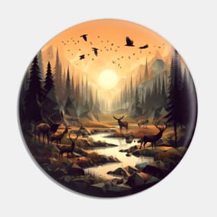 Low Poly Forest at Sunset Pin