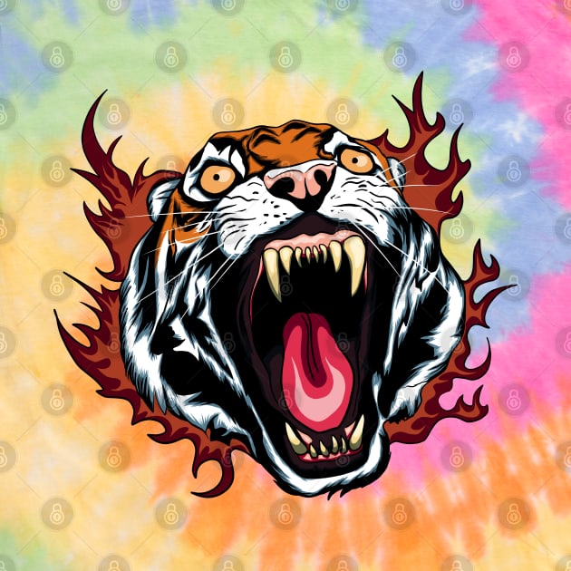 Angry Roaring Tiger Face by TMBTM