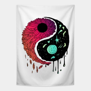 Blue Red Blend Yin Yang Crystals and The Night Sky Tapestry