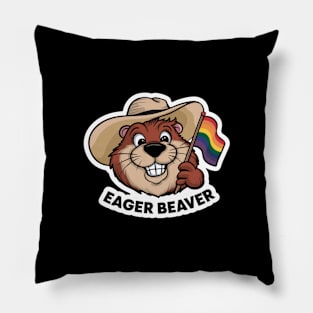 Eager Beaver With LGBT Pride Flag Pillow