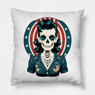 Fun Patriotic Rockabilly Skeleton Pillow