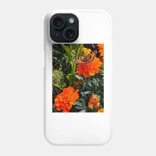 The Small Tortoiseshell Butterfly on a Marigold Phone Case