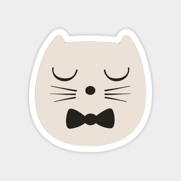 Puss Whiskas Cartoon Pussy Cat, Bow Tie Magnet by JonDelorme