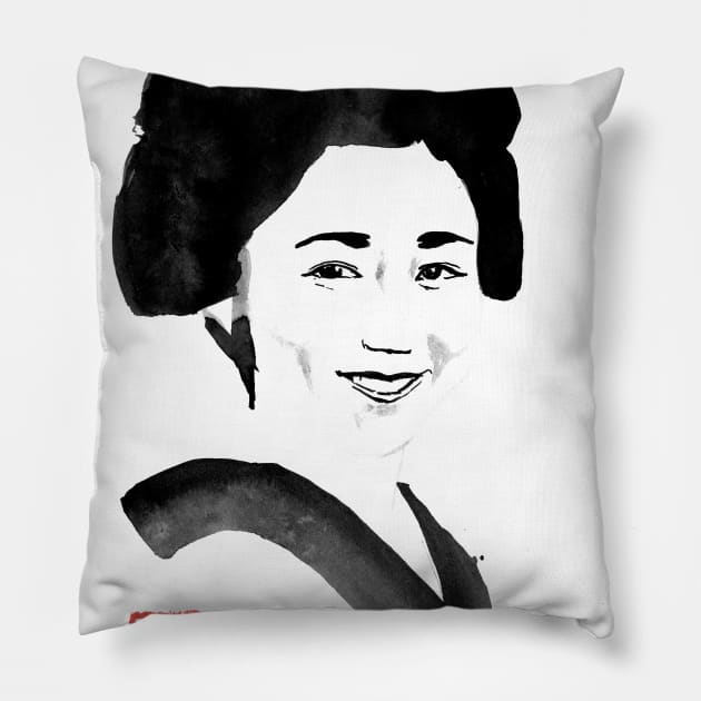 smiling japanese woman Pillow by pechane