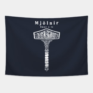 Norse Mythology Mjolnir (white print) Tapestry