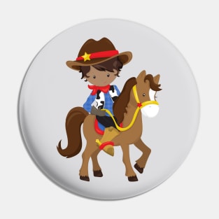 African American Boy, Cowboy, Sheriff, Horse Pin