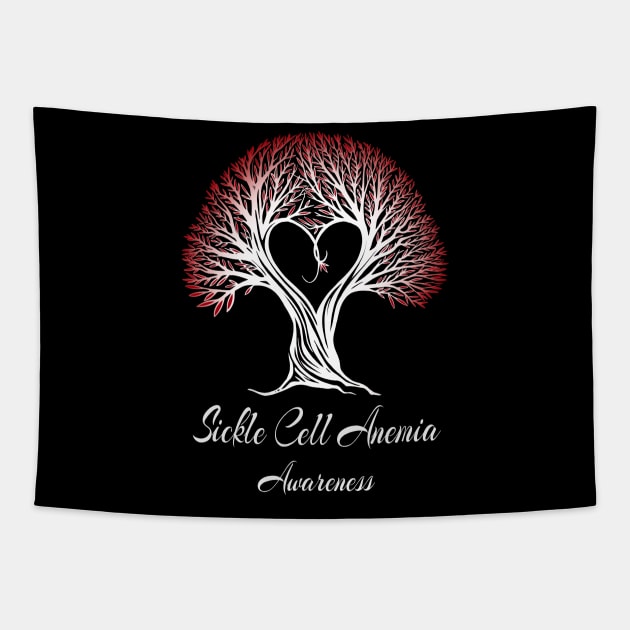 Sickle Cell Anemia Awareness Red Ribbon Tree With Heart Tapestry by MerchAndrey