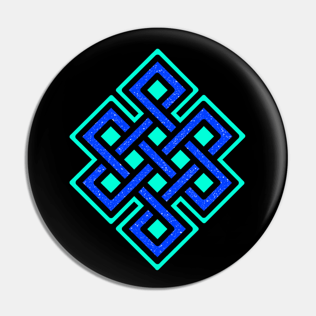 Endless Knot of Buddhism - Spiritual Auspicious Symbol - Eternal Knot in Blue - Endless Knot Pin by Bleeding Red Paint