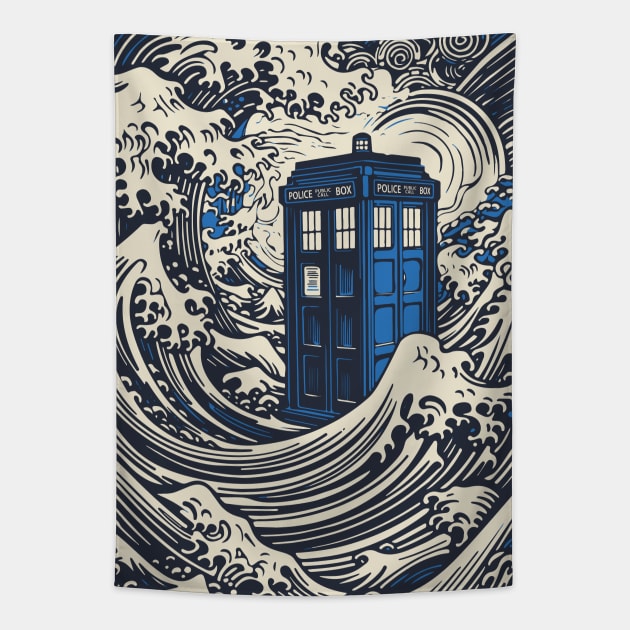 Kanagawa Tardis Tapestry by DesignedbyWizards