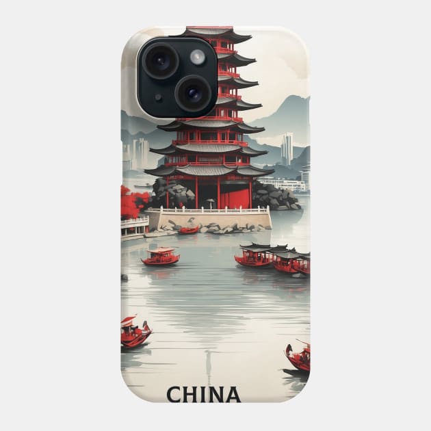 Hangzhou China Vintage Poster Tourism Phone Case by TravelersGems