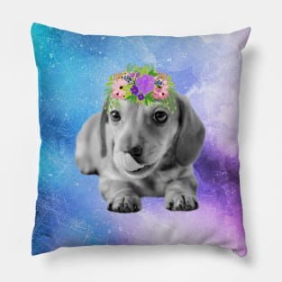Distressed Floral Watercolour Dachshund Puppy Pillow