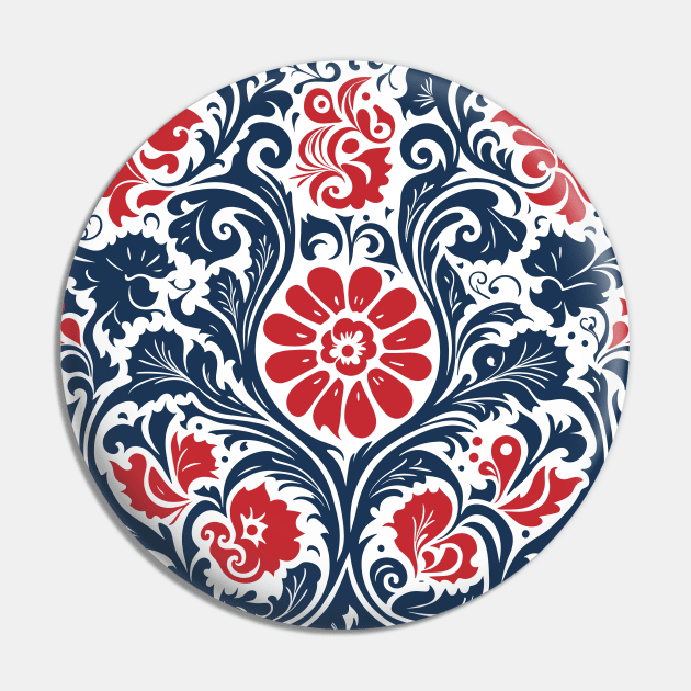 Blue and Red Scandinavian Folk Art Design Pin by craftydesigns