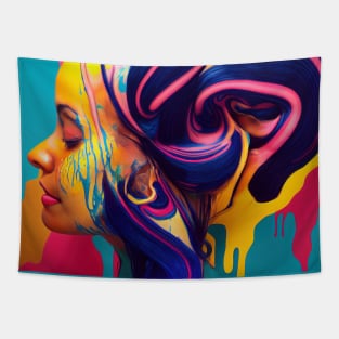 Painted Insanity Dripping Madness 3 - Abstract Surreal Expressionism Digital Art - Bright Colorful Portrait Painting - Dripping Wet Paint & Liquid Colors Tapestry