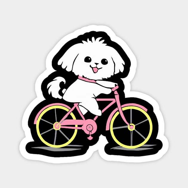 Maltese Bicycle Dog Owner Retro Funny Dog Magnet by BetterManufaktur