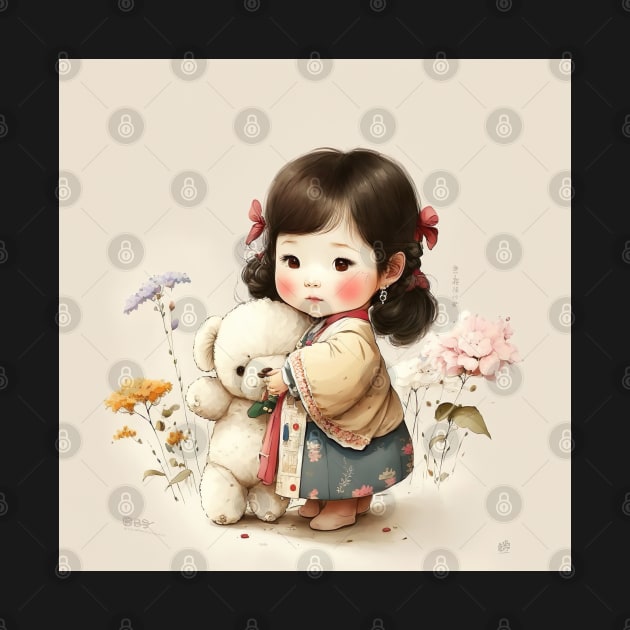 Cute Korean Traditional Girl Drawing Illustration by unrealartwork