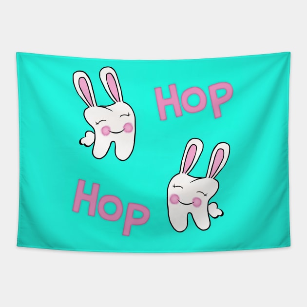 Tooth Bunny Hop Tapestry by FranBail