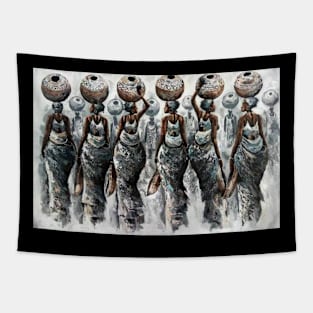 African Women Carrying Pots, Black History Art Tapestry