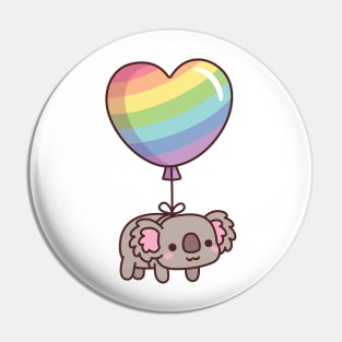 Cute Koala Bear With Rainbow Heart Balloon Pin