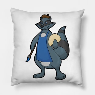 Racoon as Painter with Paintbrush Pillow