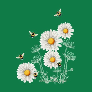 Daisy Flowers and Bee Design T-Shirt