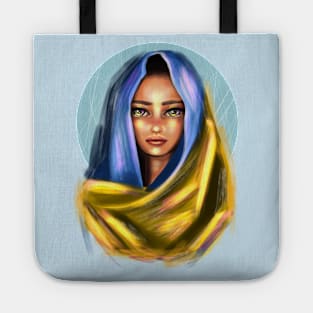 Ukrainian young emotional girl with Ukrainian symbols Tote