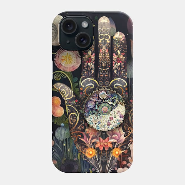 Hippy Floral Art,Hamsa Hand, Phone Case by Dream and Design