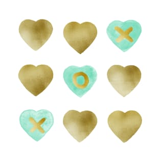 Tic tac toe hearts - mint and gold T-Shirt