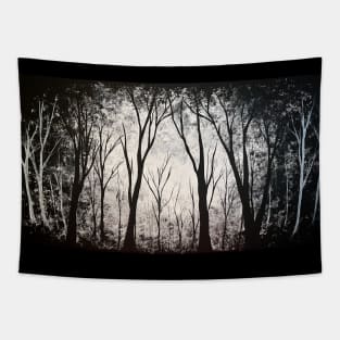 Black and White Minimal Forest Tapestry