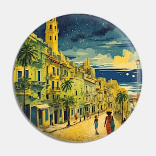 Recife Brazil Starry Night Vintage Tourism Travel Poster Art Pin