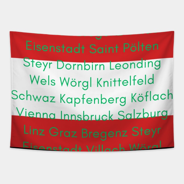 Austrian Flag Colors with Cities Tapestry by aybe7elf