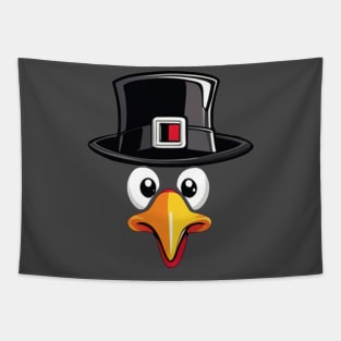 Turkey head face with pilgrim head thanksgiving design Tapestry