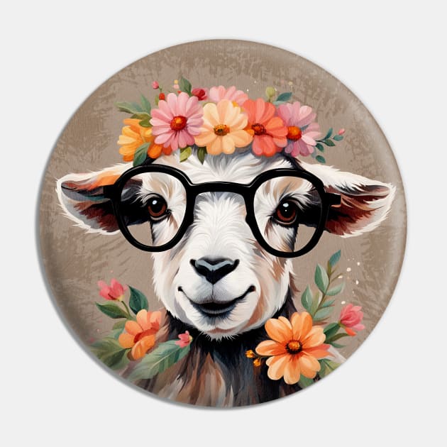 Funny Princess Baby Goat Wearing Glasses Pin by LittleBean