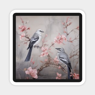 Grey and pink chinoiserie painting with birds and flowers Magnet