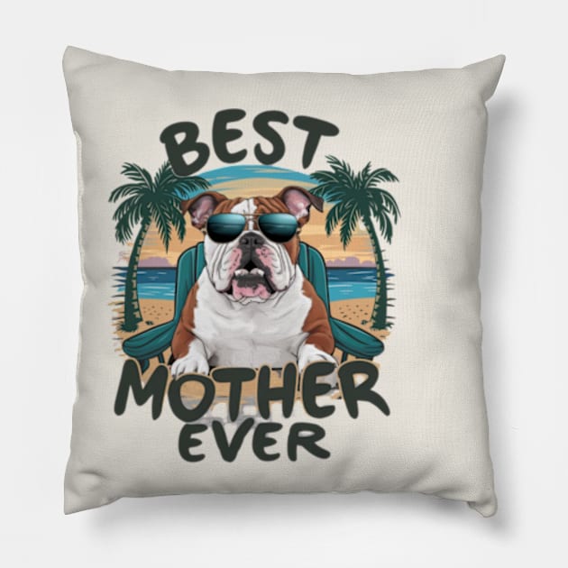 Bulldog  dogs and a mom funny Pillow by Oasis Designs