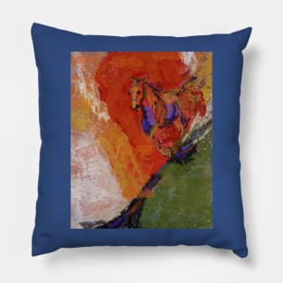 Downhill Run with horse in rainbow colors Pillow