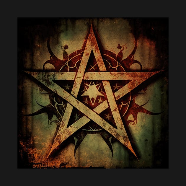 Enchanting Nostalgia: A Red Vintage Pentagram Art Piece by Aces Infinity