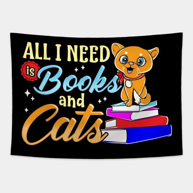 All I Need Is Books And Cats Cute Bookworm Reading Tapestry by theperfectpresents