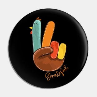 Peace Sign Turkey Greatful Retro Thanksgiving Turkey Pin