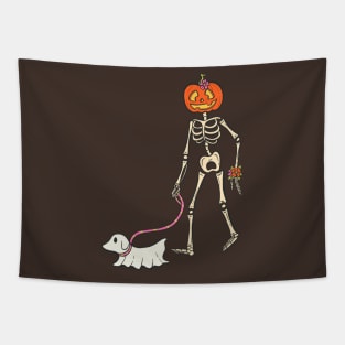 Skeleton Walking Ghost Dog Tapestry