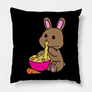 Chibi Bunny Eating Carrot Ramen - black Pillow