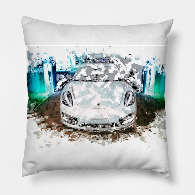 Cayman Porsche - Watercolour Pillow by Rendagarth_Design_Company