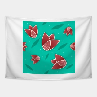 Tulips pattern in turquoise background Tapestry