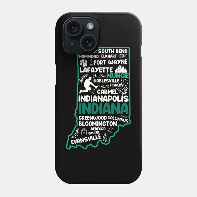 Muncie Indiana cute map Fort Wayne, Evansville, Carmel, South Bend, Fishers, Hammond, Gary Phone Case by BoogieCreates