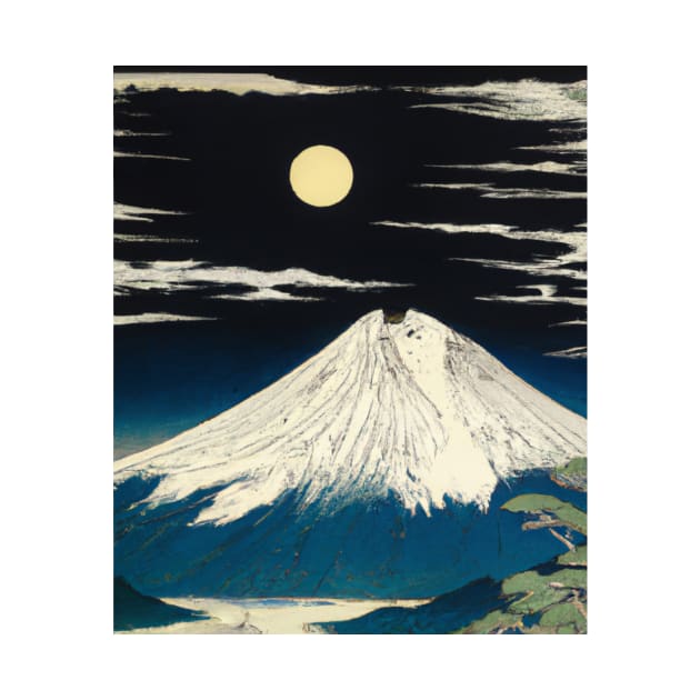 Ukiyo-E Mount Fuji Full Moon by soulfulprintss8